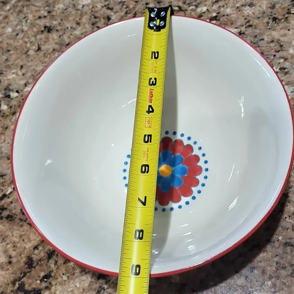 Pier 1 Floral Ceramic Bowls with Red and Blue Accents (Set Of 2)